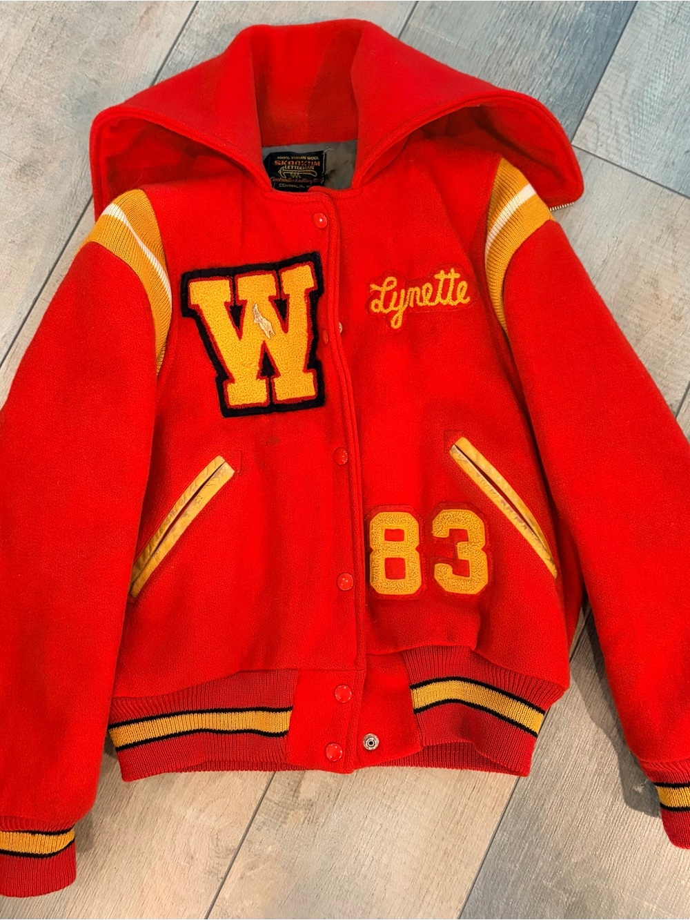 Red & Gold Varsity Letterman Jacket with Hood